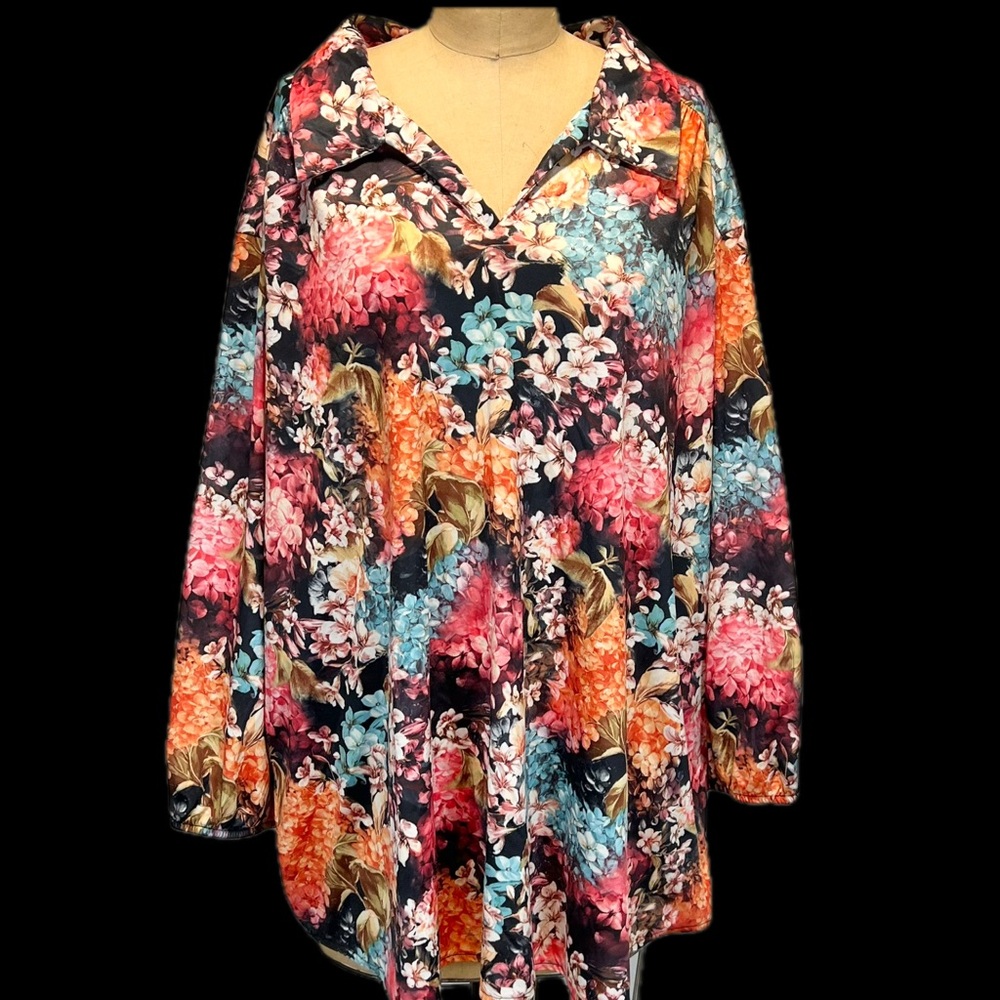 VINTAGE dark floral top moody garden botanical Victorian flowers plus size 80s